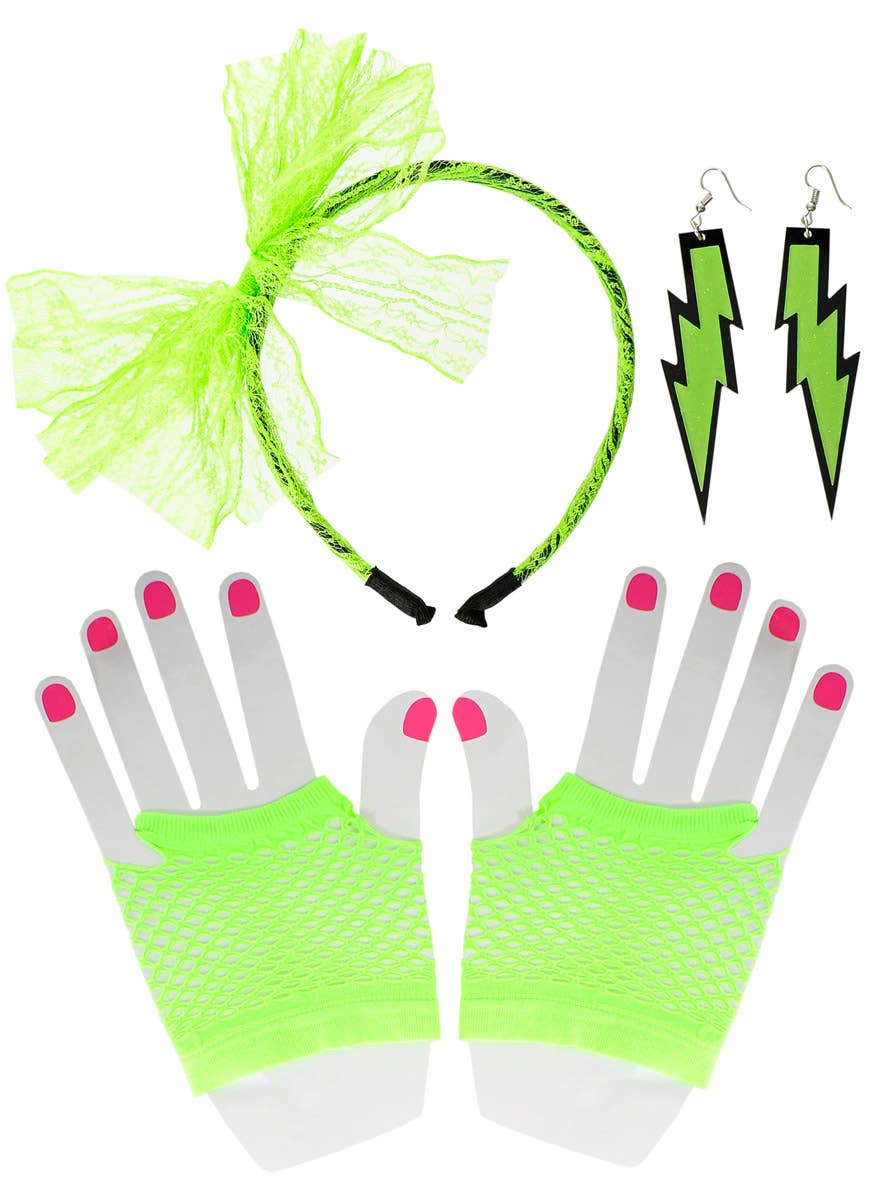 Image of 1980s Neon Green 3 Piece Costume Accessory Set