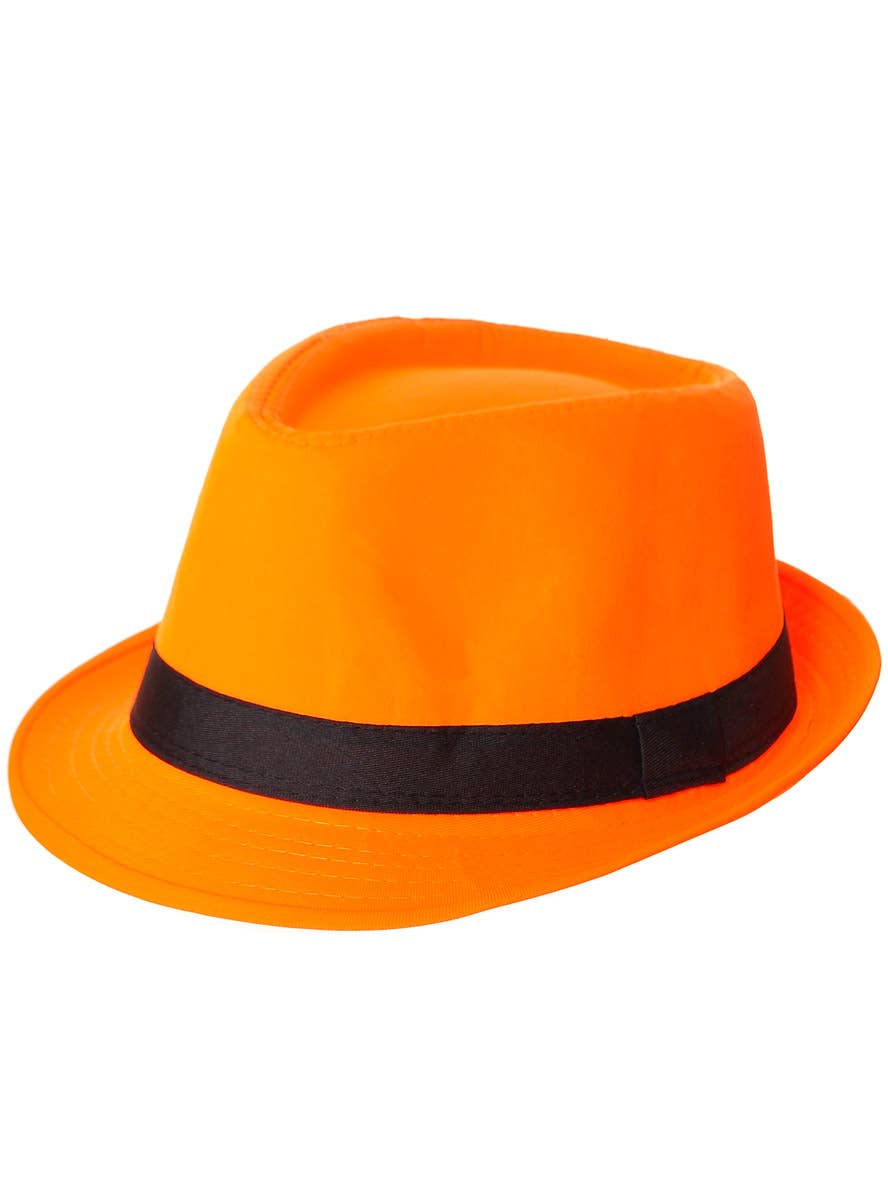 Image of Charming Orange Fedora Costume Hat with Black Band