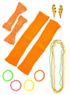 Image of Neon Orange 11 Piece 1980s Costume Accessory Set - Main Image