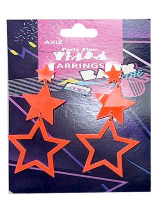 Image Of 80s Neon Orange Dangling Star Costume Earrings - Alternate Image