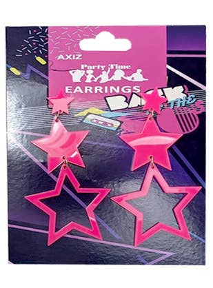 Image Of 80s Neon Pink Dangling Star Costume Earrings - Alternate Image