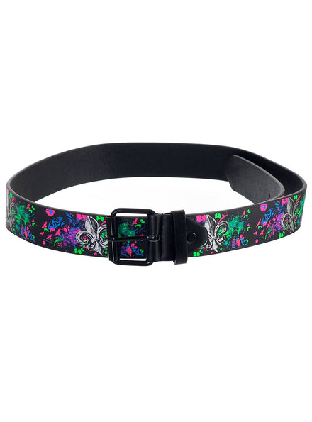 Image of Neon 1980's Fleur-de-lis Print Belt Costume Accessory - Main Image