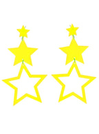 Image Of 80s Neon Yellow Dangling Star Costume Earrings - Main Image