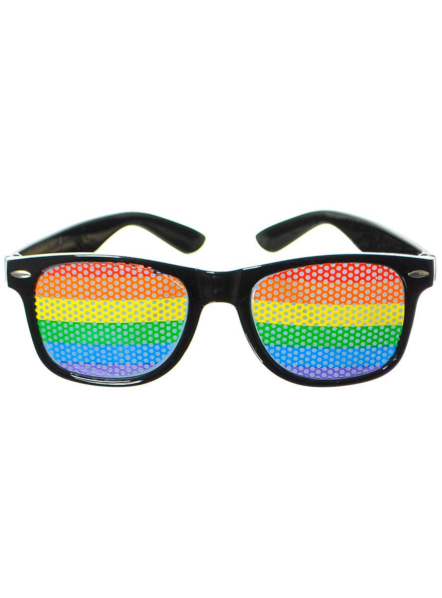 Image of Rainbow Mesh Black Frame Costume Glasses