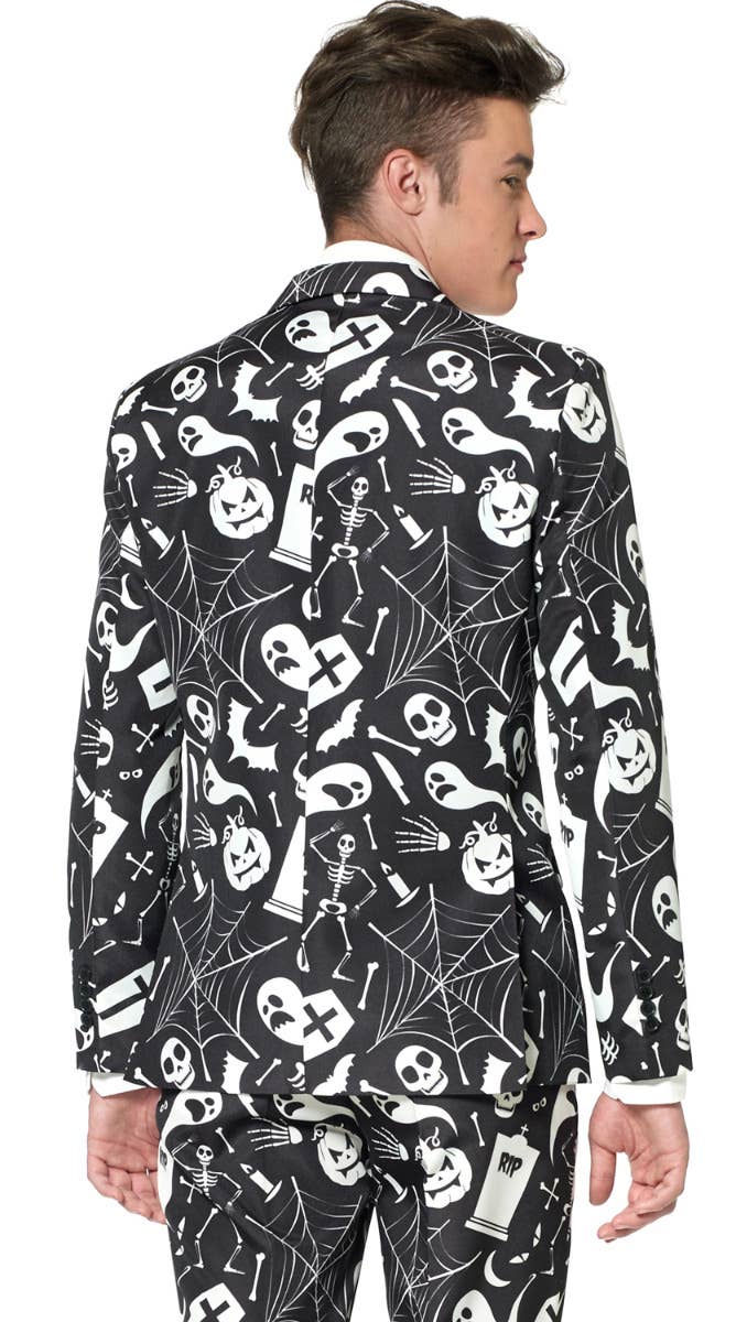 Men's Black Halloween Print Suitmeister Opposuit Costume Back Zoom Image