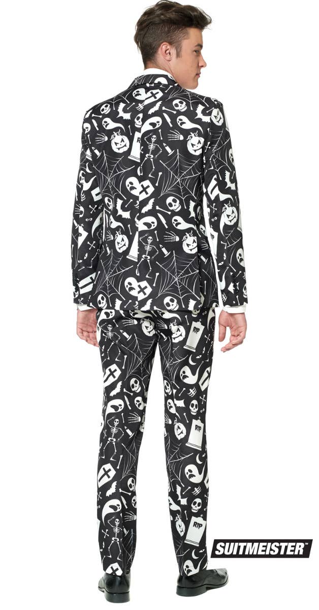 Men's Black Halloween Print Suitmeister Opposuit Costume Back Image