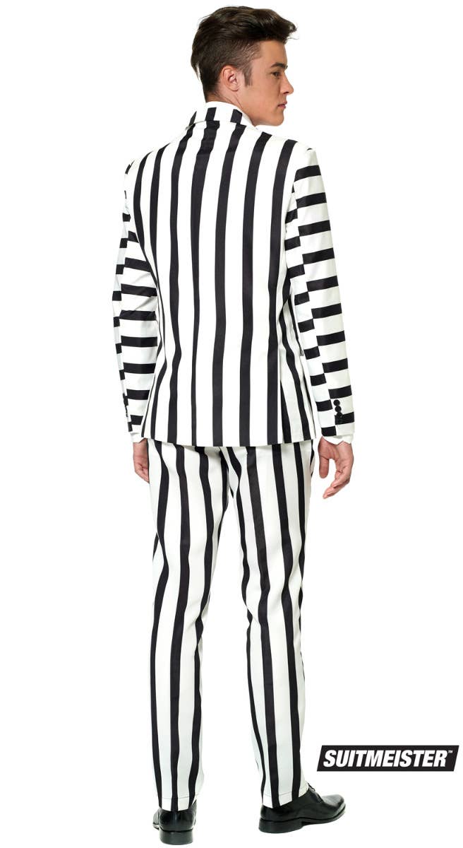 Men's Stripped Black and White Fancy Dress Suit Suitmeister Back Image