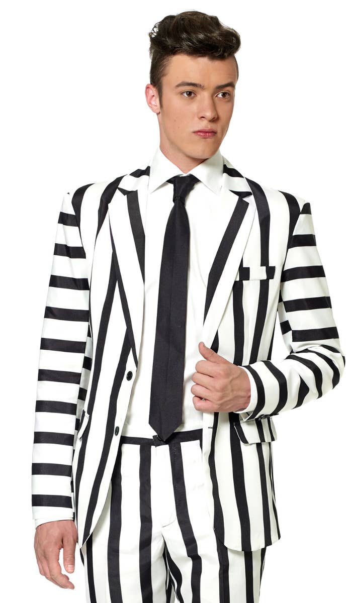 Men's Stripped Black and White Fancy Dress Suit Suitmeister zoom Image