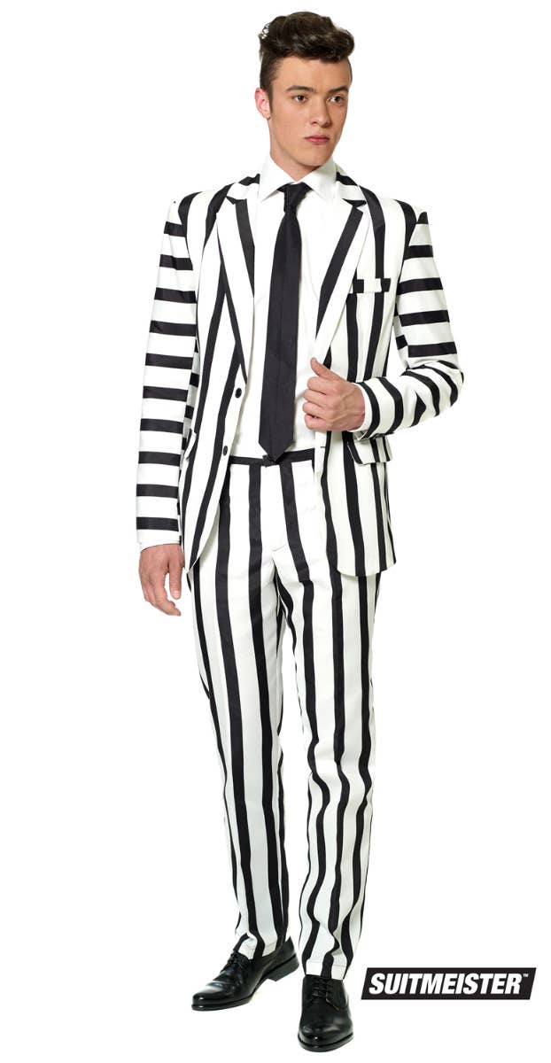 Men's Stripped Black and White Fancy Dress Suit Suitmeister Main Image