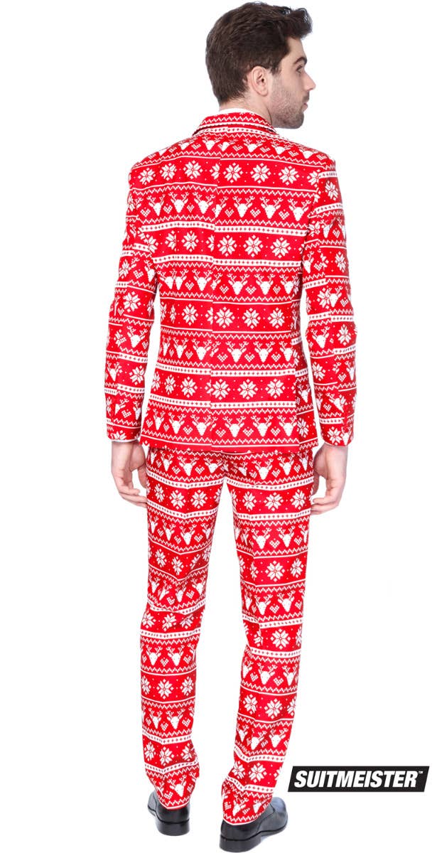 Christmas Red Nordic Jumper Pattern Suitmeister Men's Suit Back Image