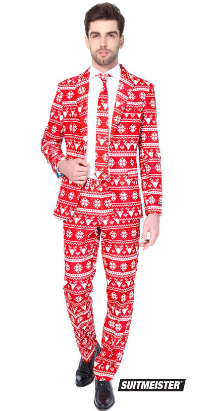 Christmas Red Nordic Jumper Pattern Suitmeister Men's Suit Front Image