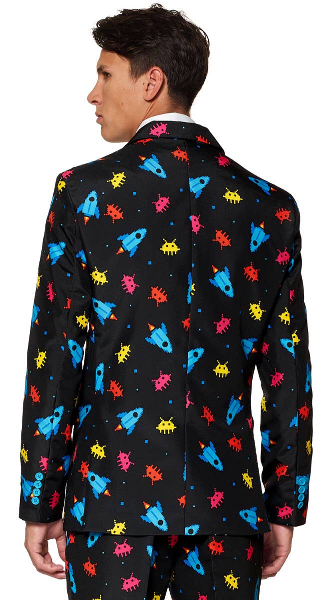 Men's Videogame Space Invader Print Suitmeister Suit Back Zoom Image