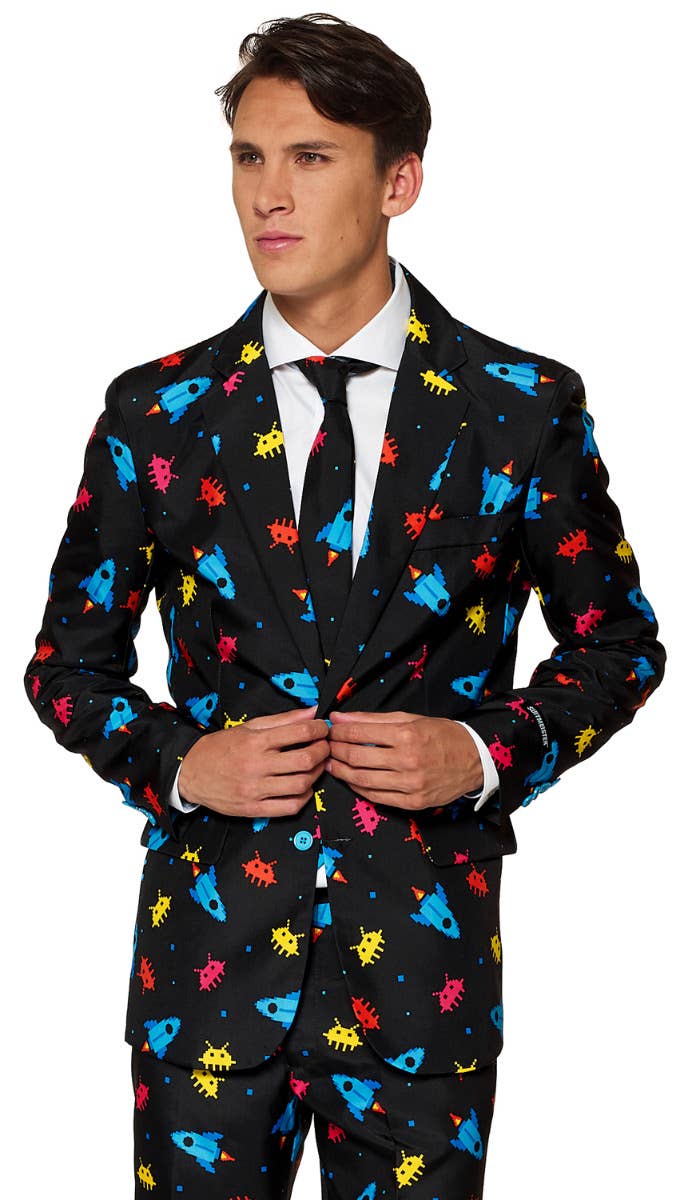 Men's Videogame Space Invader Print Suitmeister Suit Main Zoom Image