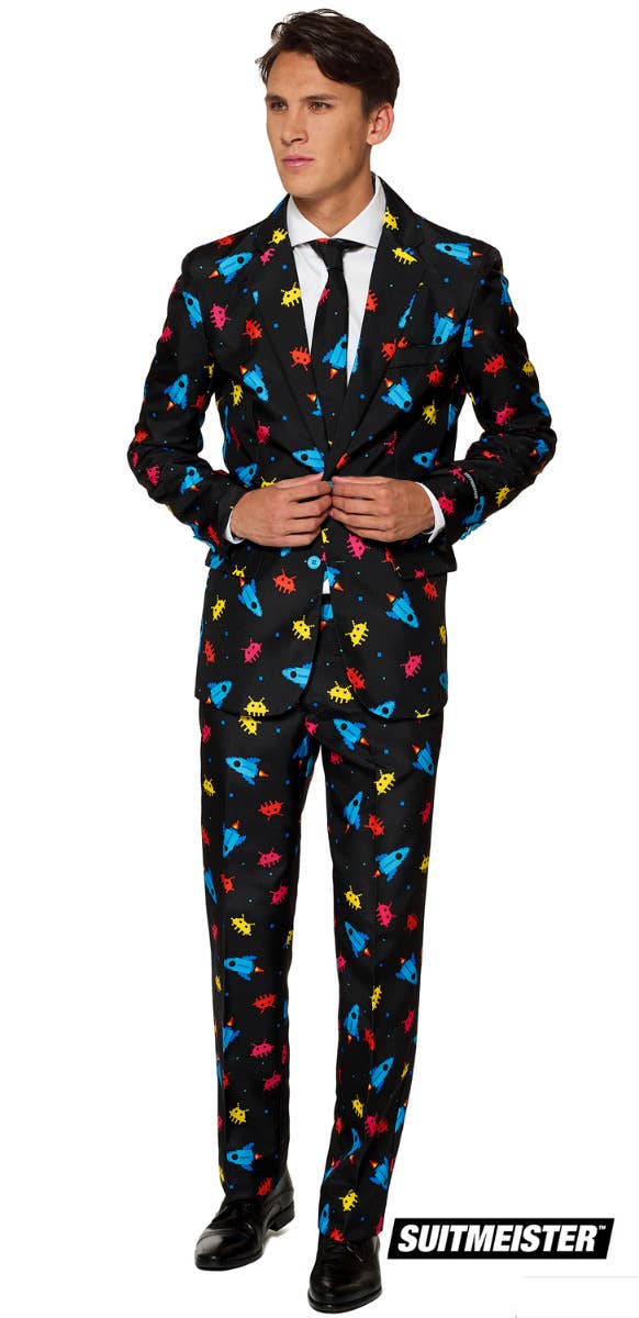 Men's Videogame Space Invader Print Suitmeister Suit Main Image