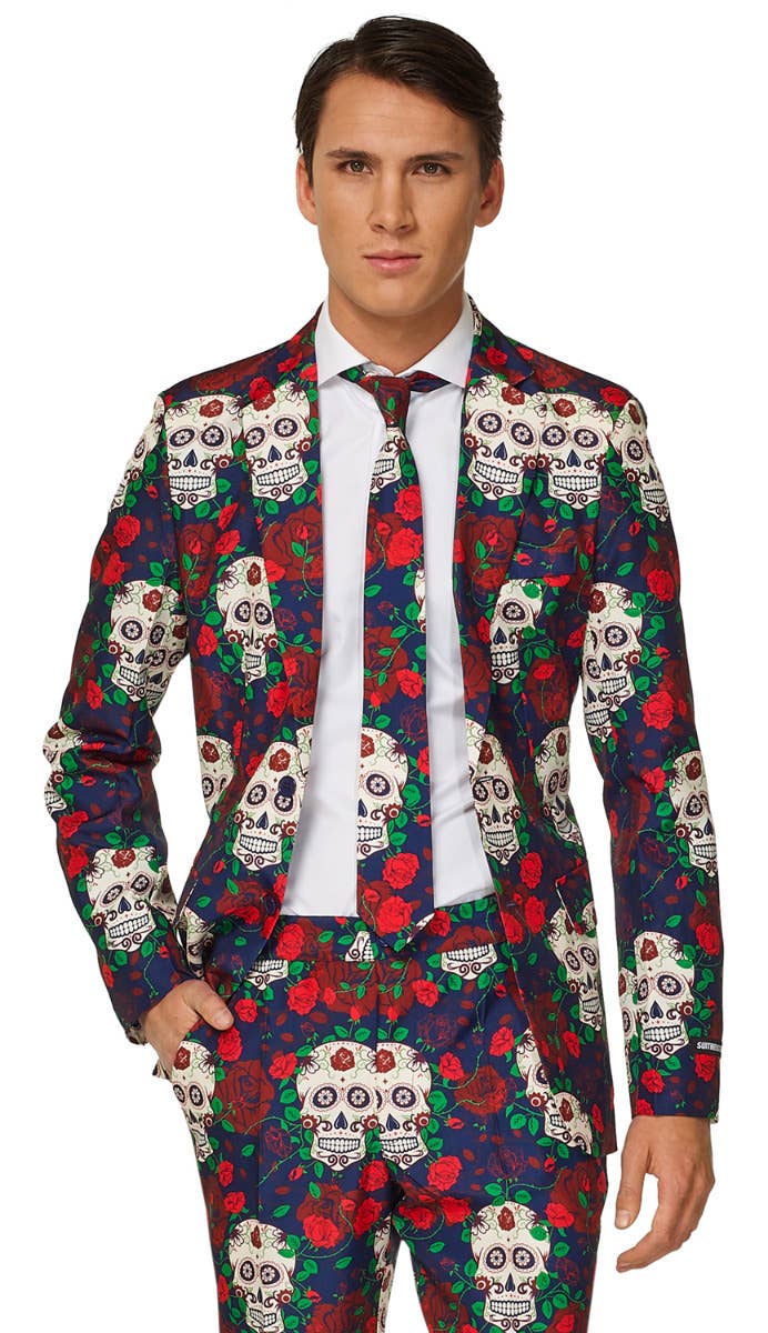 Men's Day of the Dead Opposuit Fancy Dress Suit Close Front Image