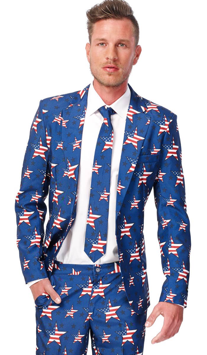 Men's Stars and Stripes July 4th USA Suitmeister Suit Front Zoom Image