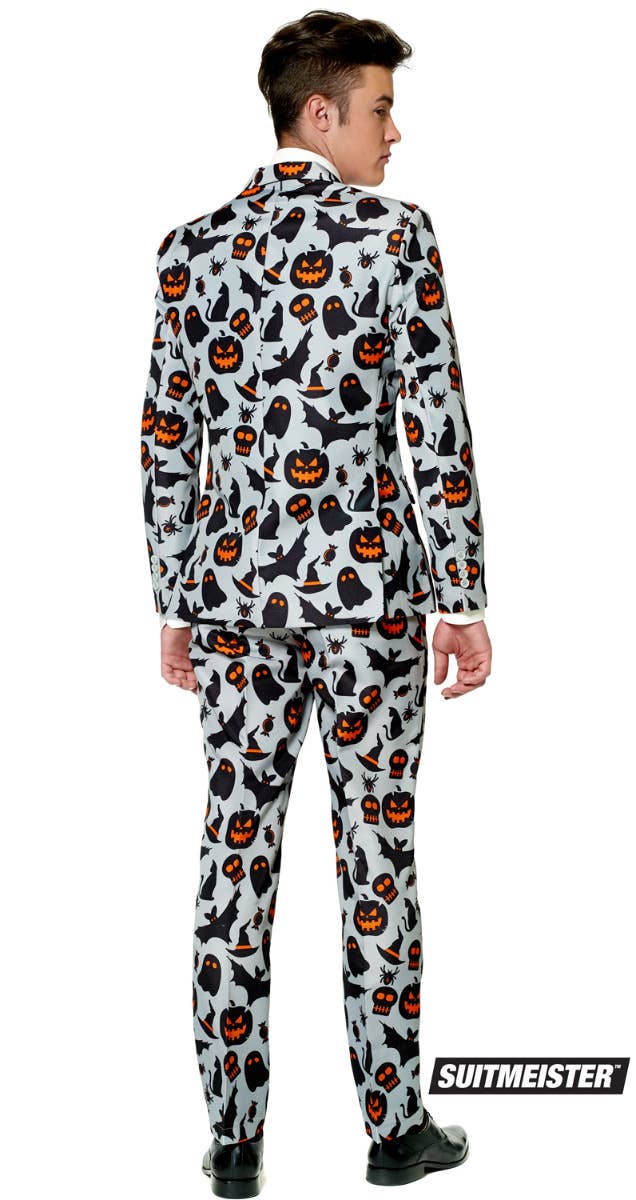 Men's Halloween Grey Spooky Print Novelty Suitmeister Suit Back Image