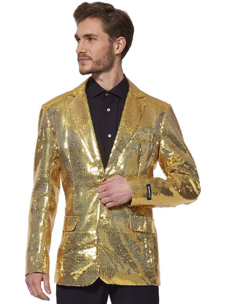 Gold Sequinned Mens Costume Jacket | Sequinned Suitmeister Jacket