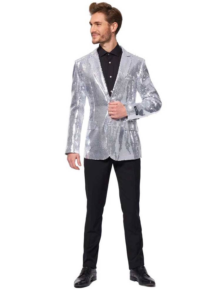 Silver Sequinned Costume Jacket for Men - Alternate Image