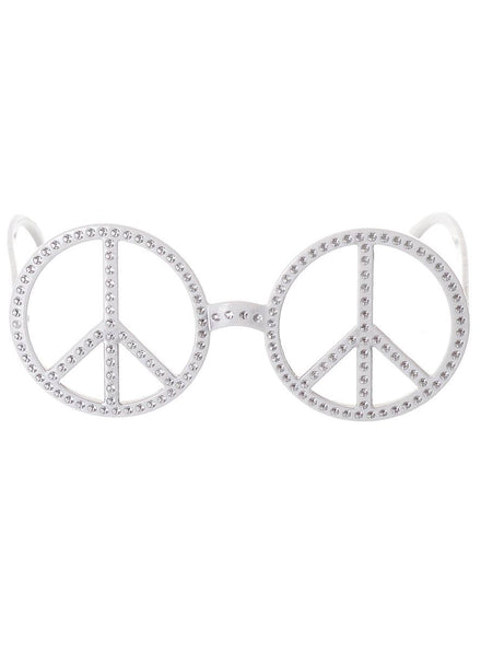 White Peace Sign Glasses with Rhinestones