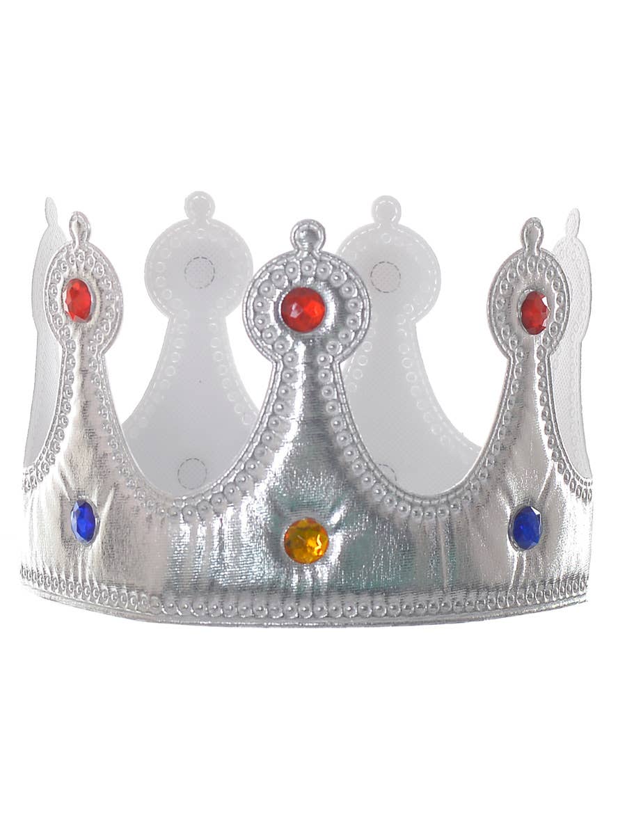 Silver Metallic Plush Crown Costume Accessory with Jewels
