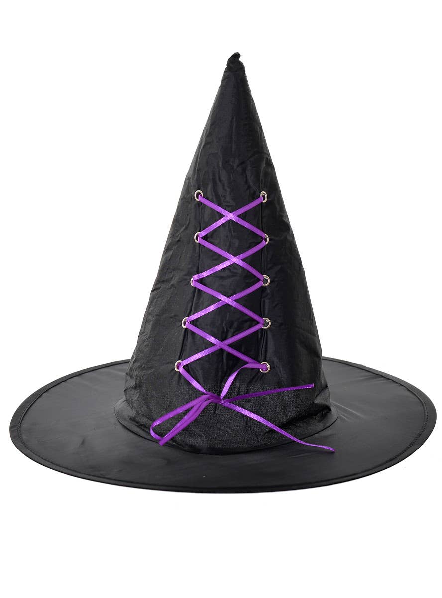 Budget Black and Purple Halloween Witch Costume Hat Accessory