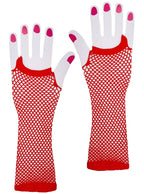 Long Red Fishnet 80s Costume Gloves