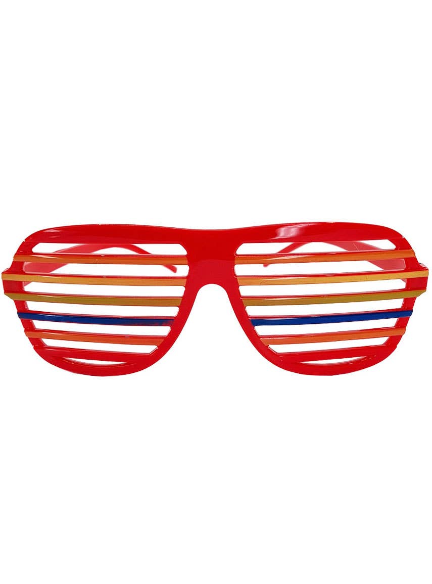 Red Shutter Shade Costume Glasses with Rainbow Stripes