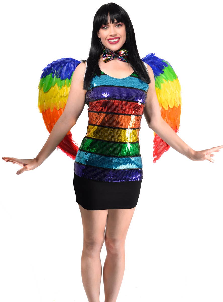 Rainbow Feather Large Angel Costume Wings - Front Image