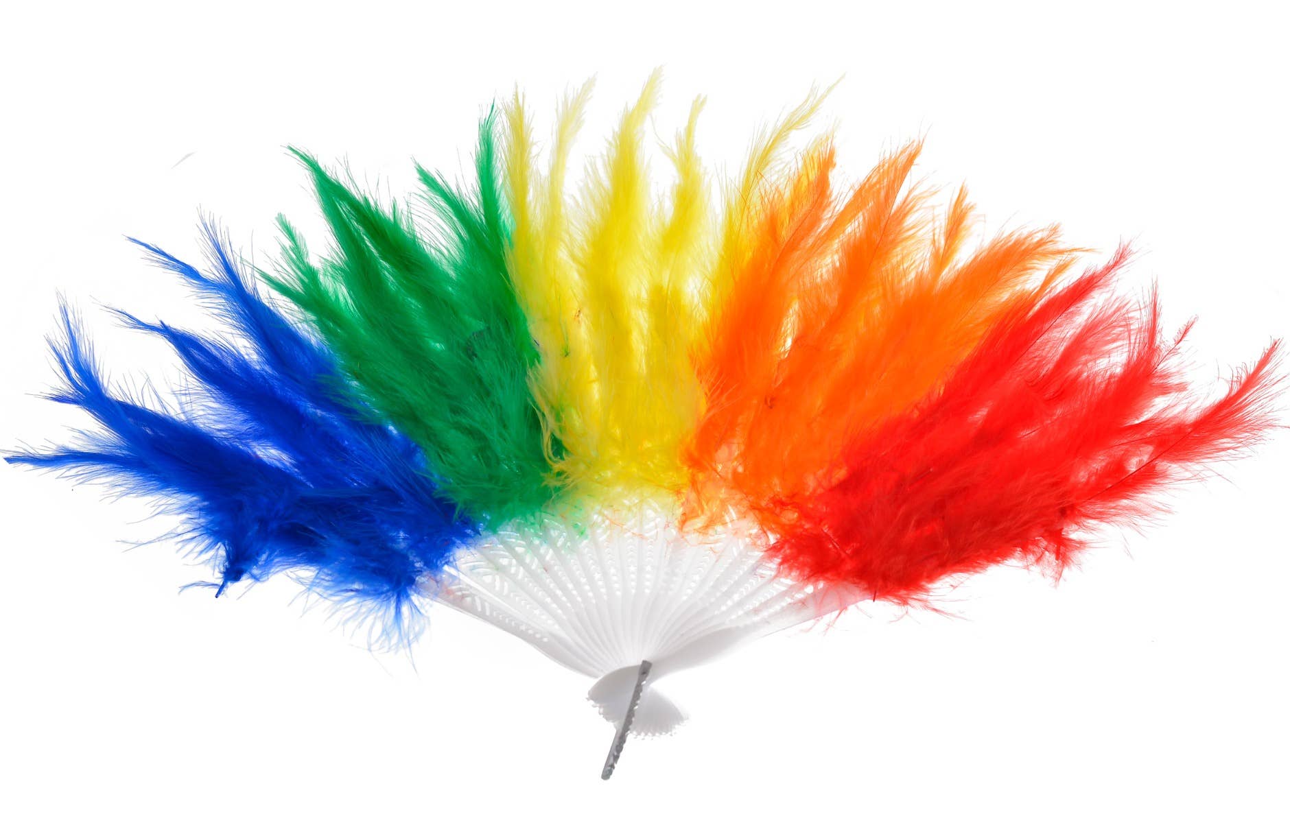 Rainbow Coloured Feather Fan Mardi Gras Accessory - Second Image