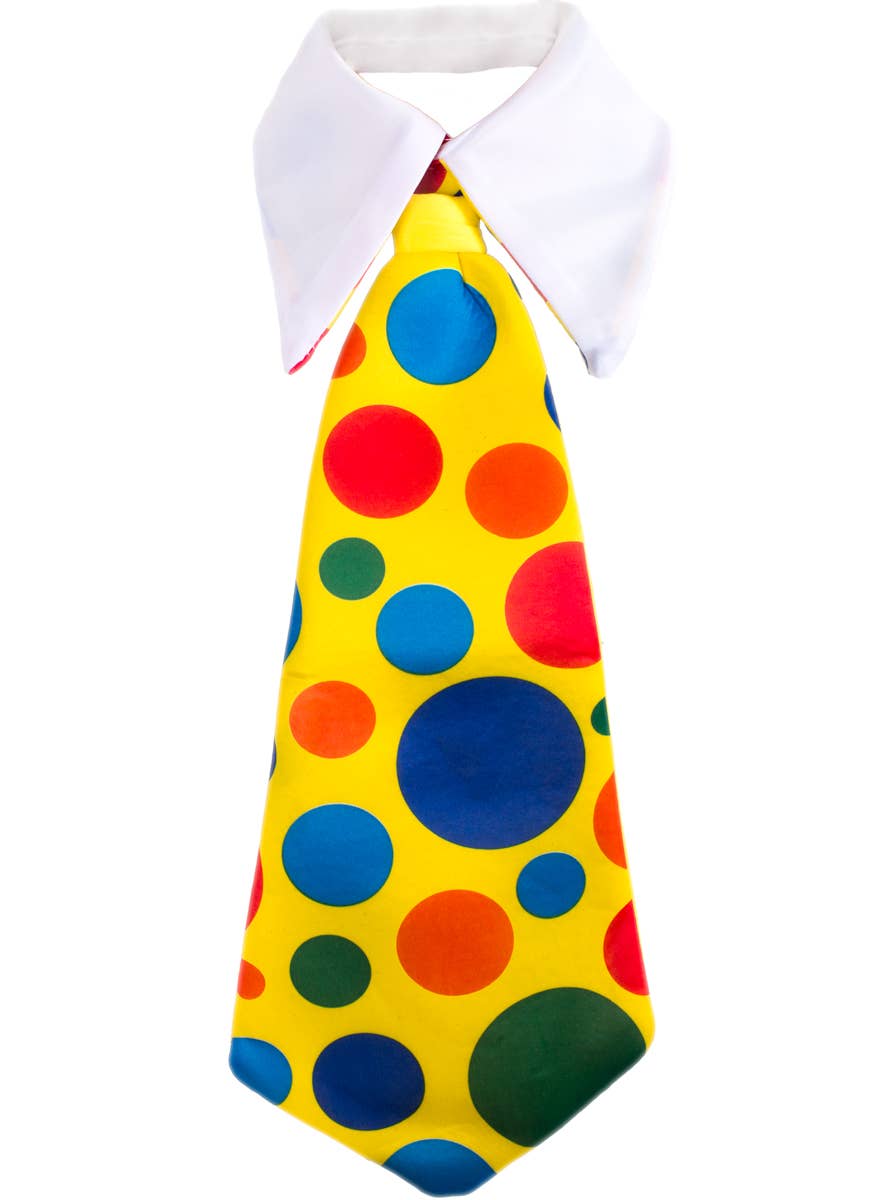 Yellow Clown Neck Tie with Polka Dots and White Neck Collar - Alternative Image