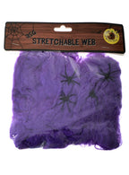 Image of Stretchable Purple Spider Web with Spiders Halloween Decoration