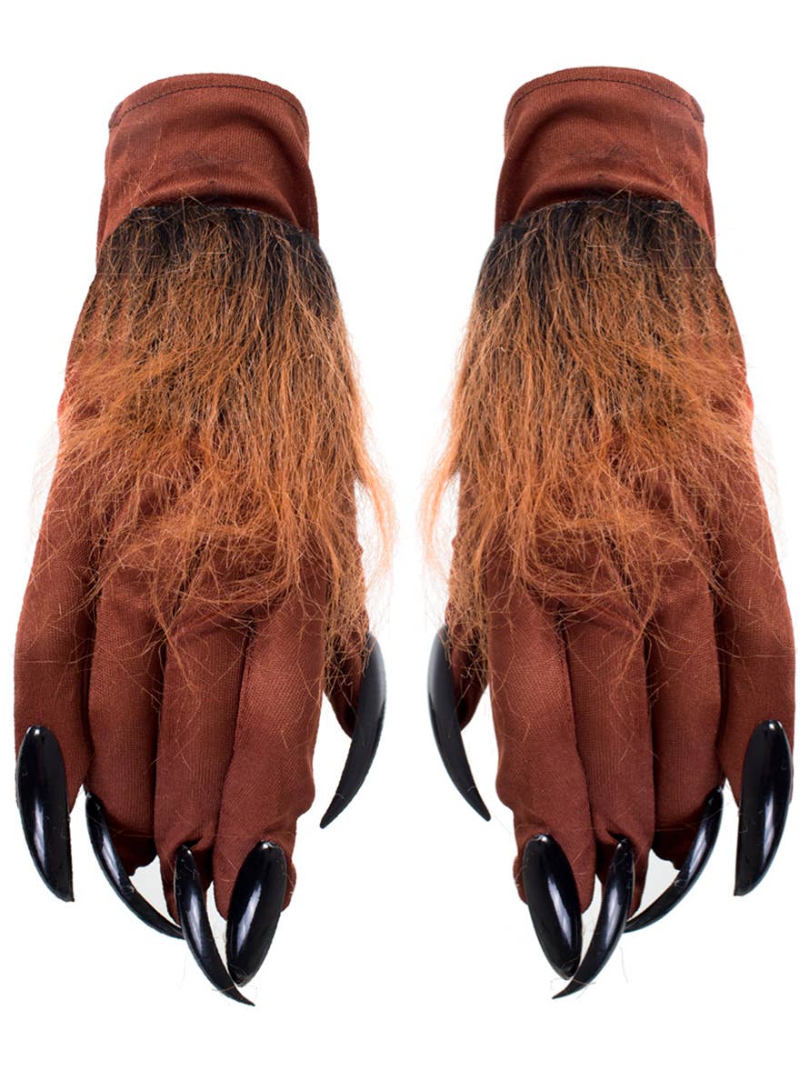 Brown Werewolf Costume Gloves with Fur and Long Black Nails Main Image