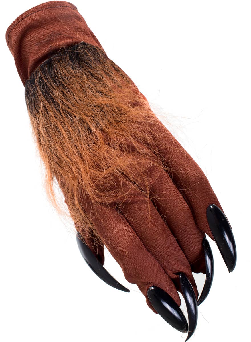 Brown Werewolf Costume Gloves with Fur and Long Black Nails