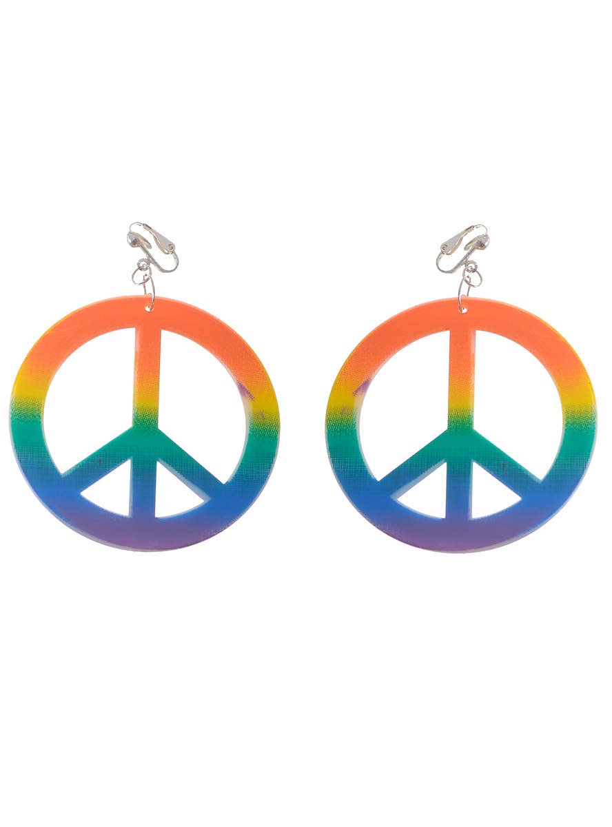 Rainbow Peace Sign Clip On Earrings Costume Jewellery