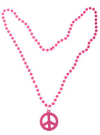 1970s Pink Peace Sign Hippie Necklace Costume Accessory