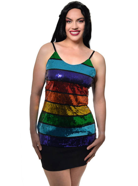 Womens Rainbow Sequin Tank Top Costume