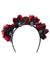 Red and Black Floral Day of the Dead Costume Headband with Skulls - Main Image