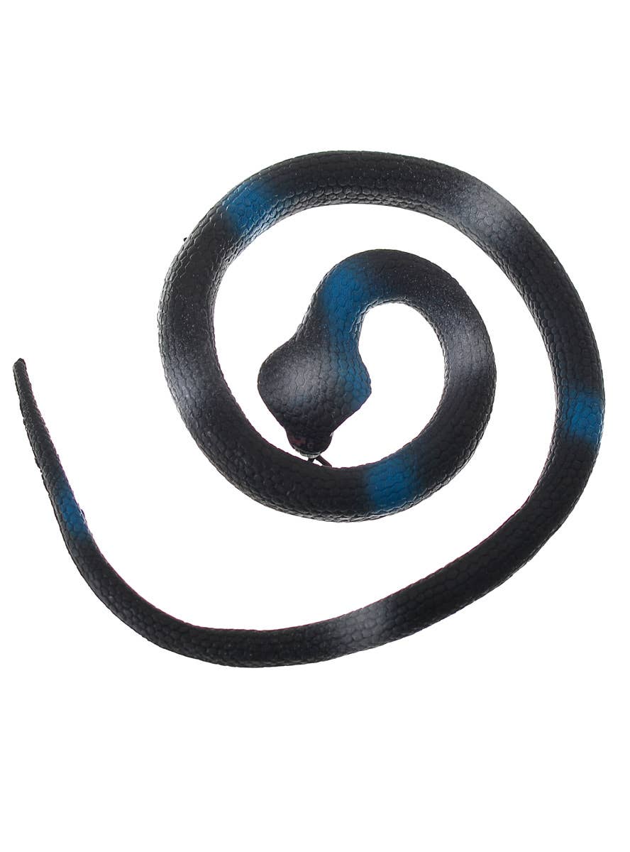 Large Blue and Black Coiled Rubber Snake Halloween Decoration