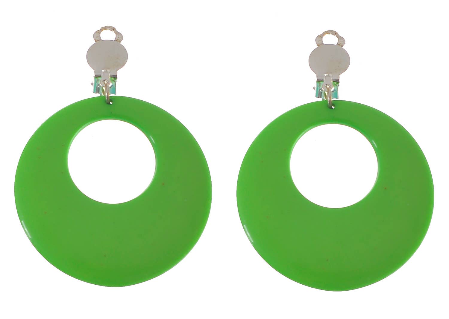 Clip On Round Green Novelty Earrings - Second Image