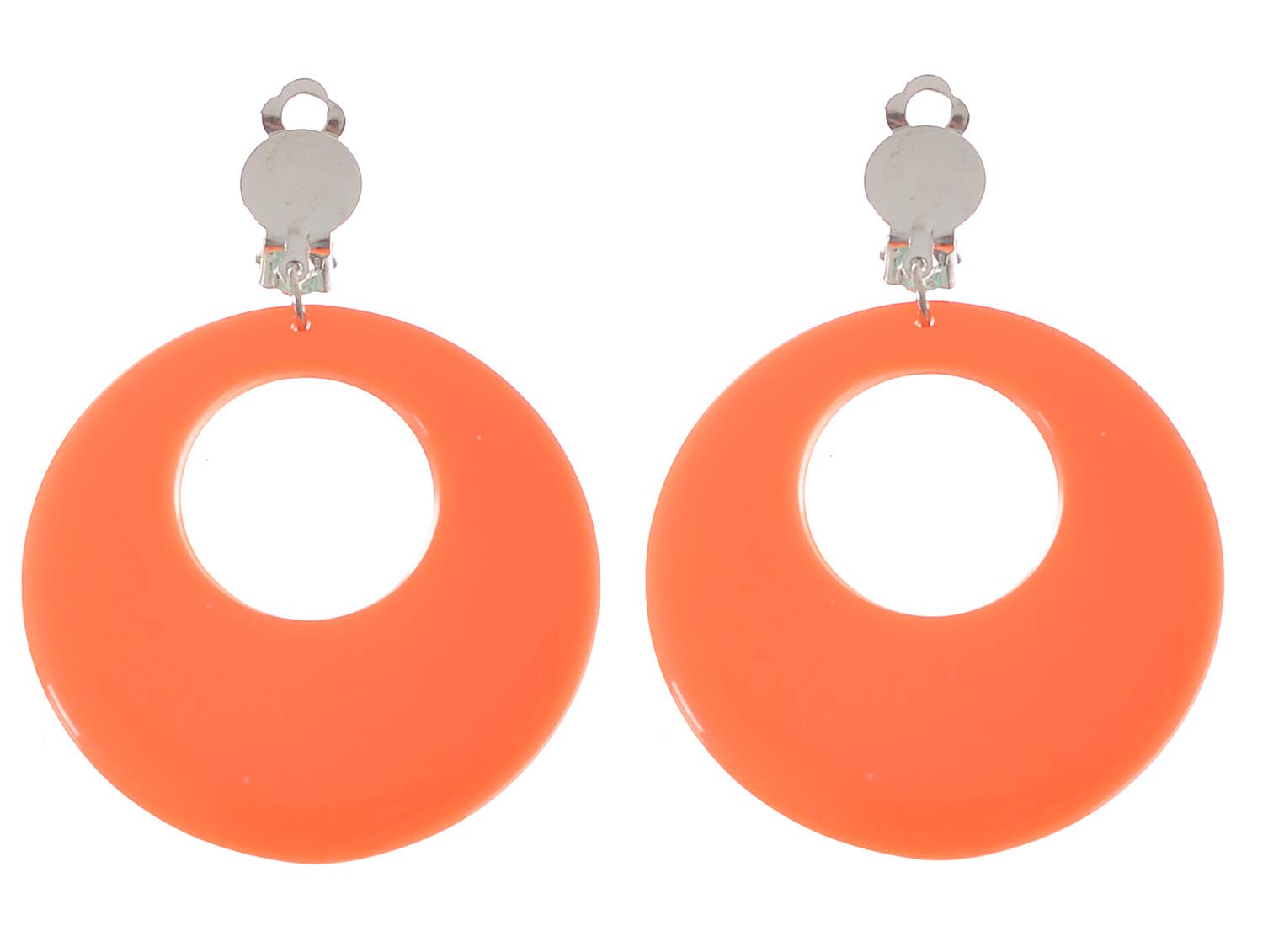 Clip On Round Orange Novelty Earrings - Close Image