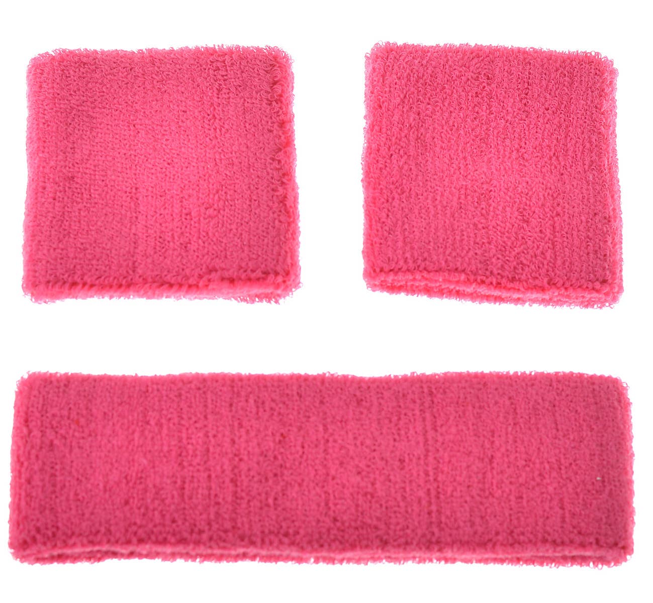 Bright Pink Sports Wrist and Head Sweat Bands 80s Costume Accessories - Close up Image