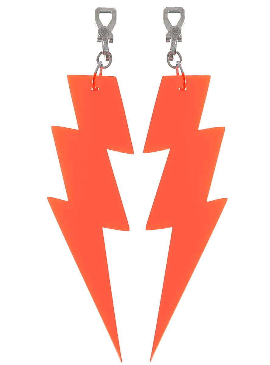 Small Neon Orange 80s Lightning Bolt Costume Earrings