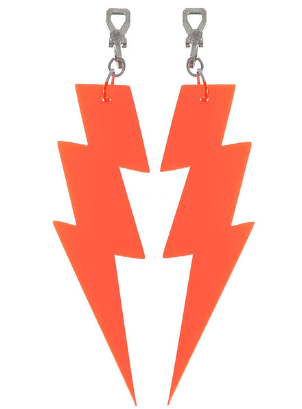 Small Neon Orange 80s Lightning Bolt Costume Earrings