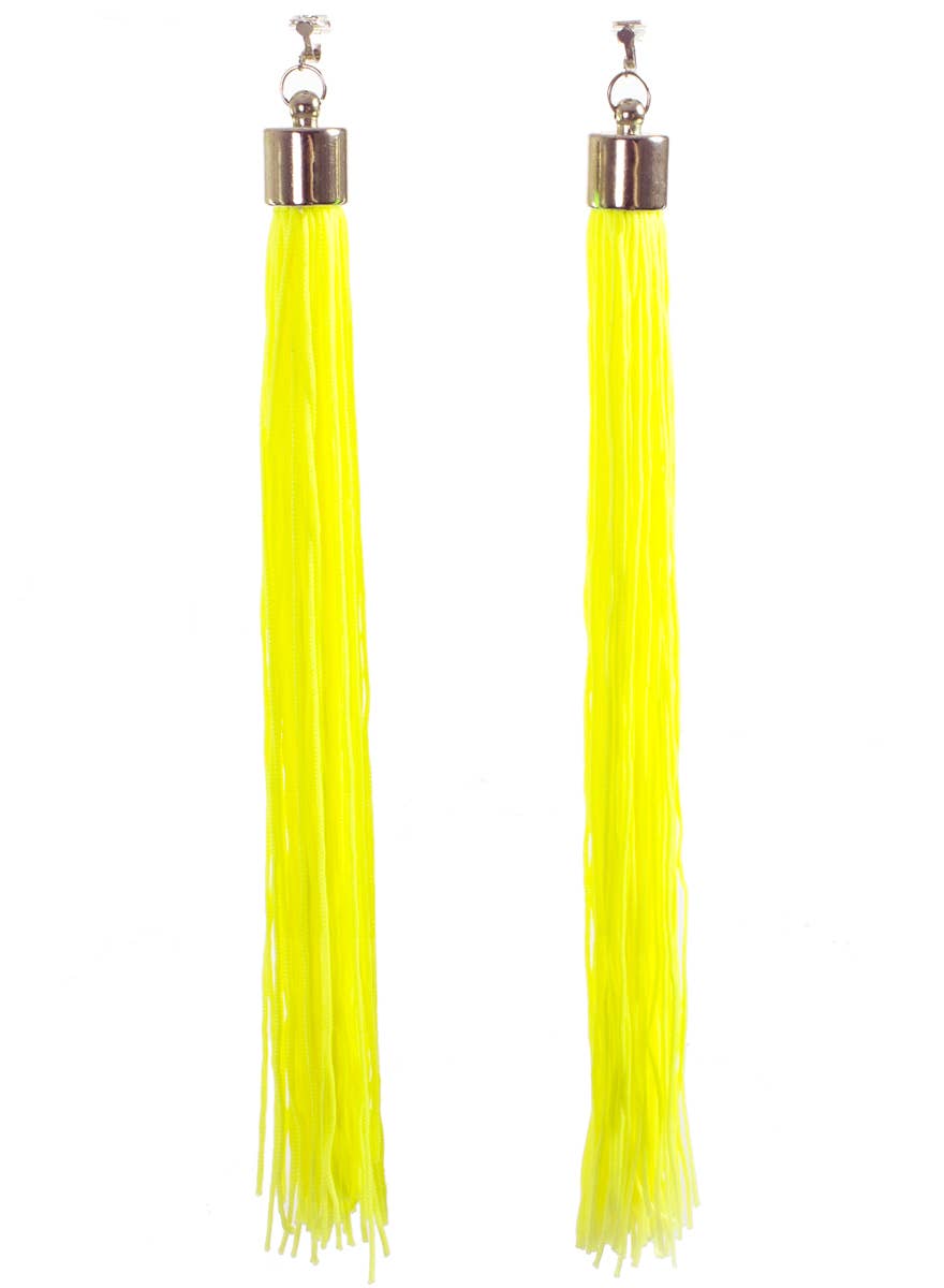 Long Neon Yellow Tassel Earrings 80's Costume Jewellery