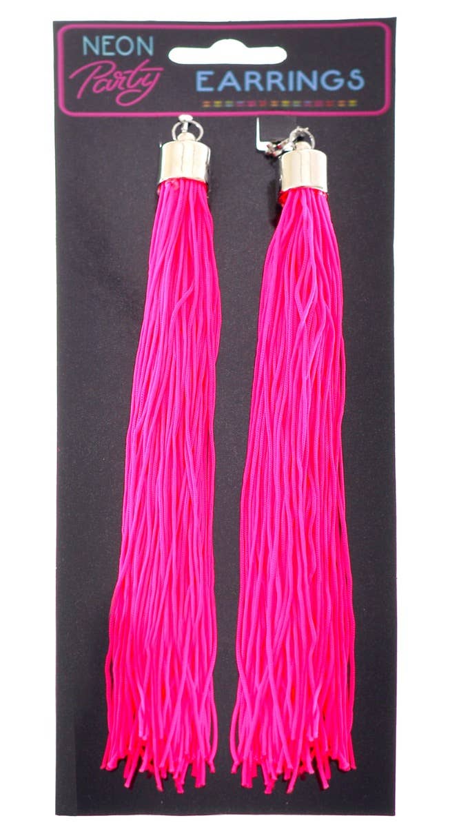 Image of Clip On Hot Pink Tassel 1980s Novelty Earrings