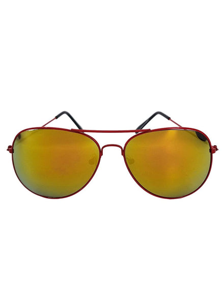 Red Frame Aviator Costume Glasses with Yellow Lenses