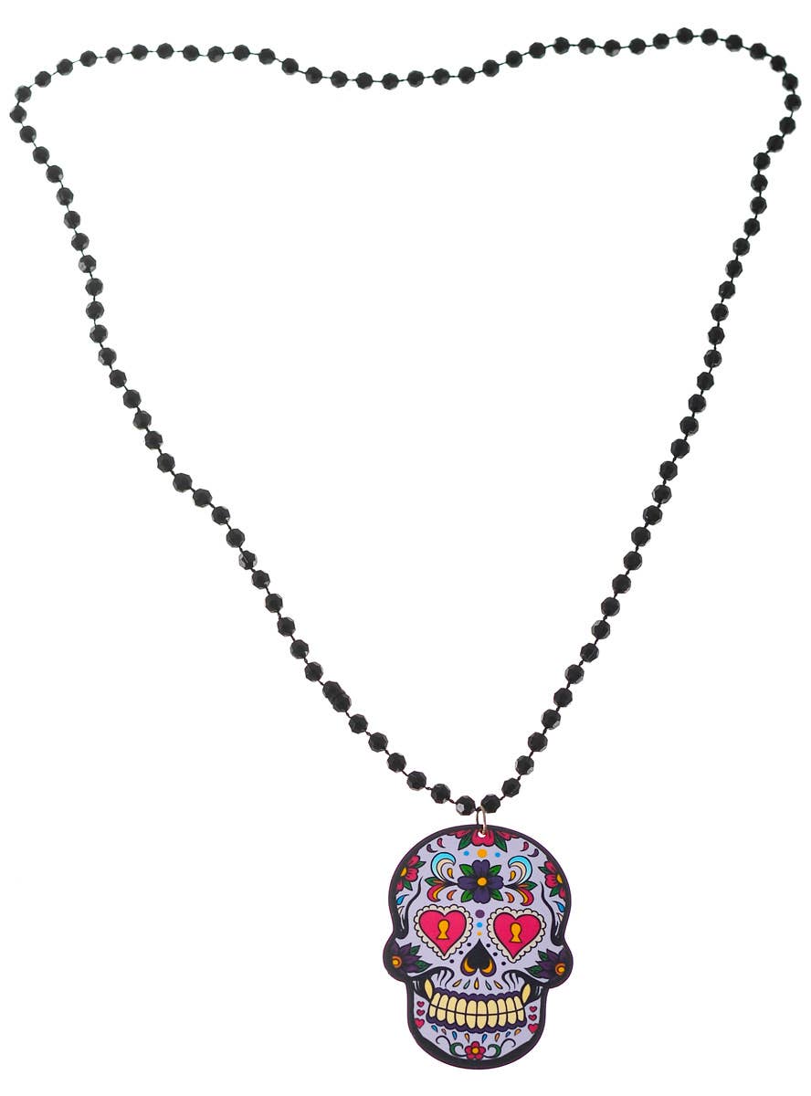 Day of the Dead 7cm Lavender Face Sugarskull Costume Accessory Necklace - Main View
