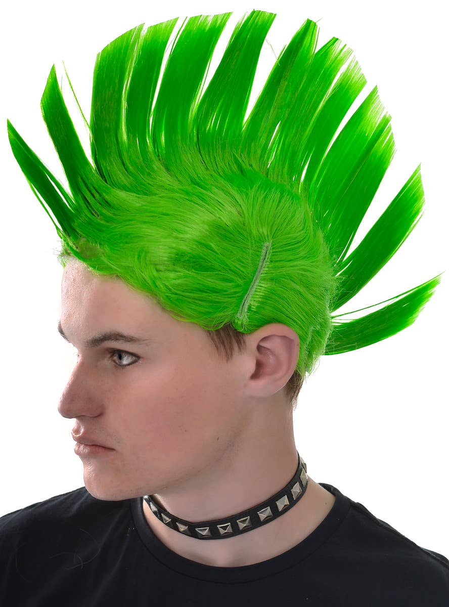 Men's neon green mohawk costume wig image