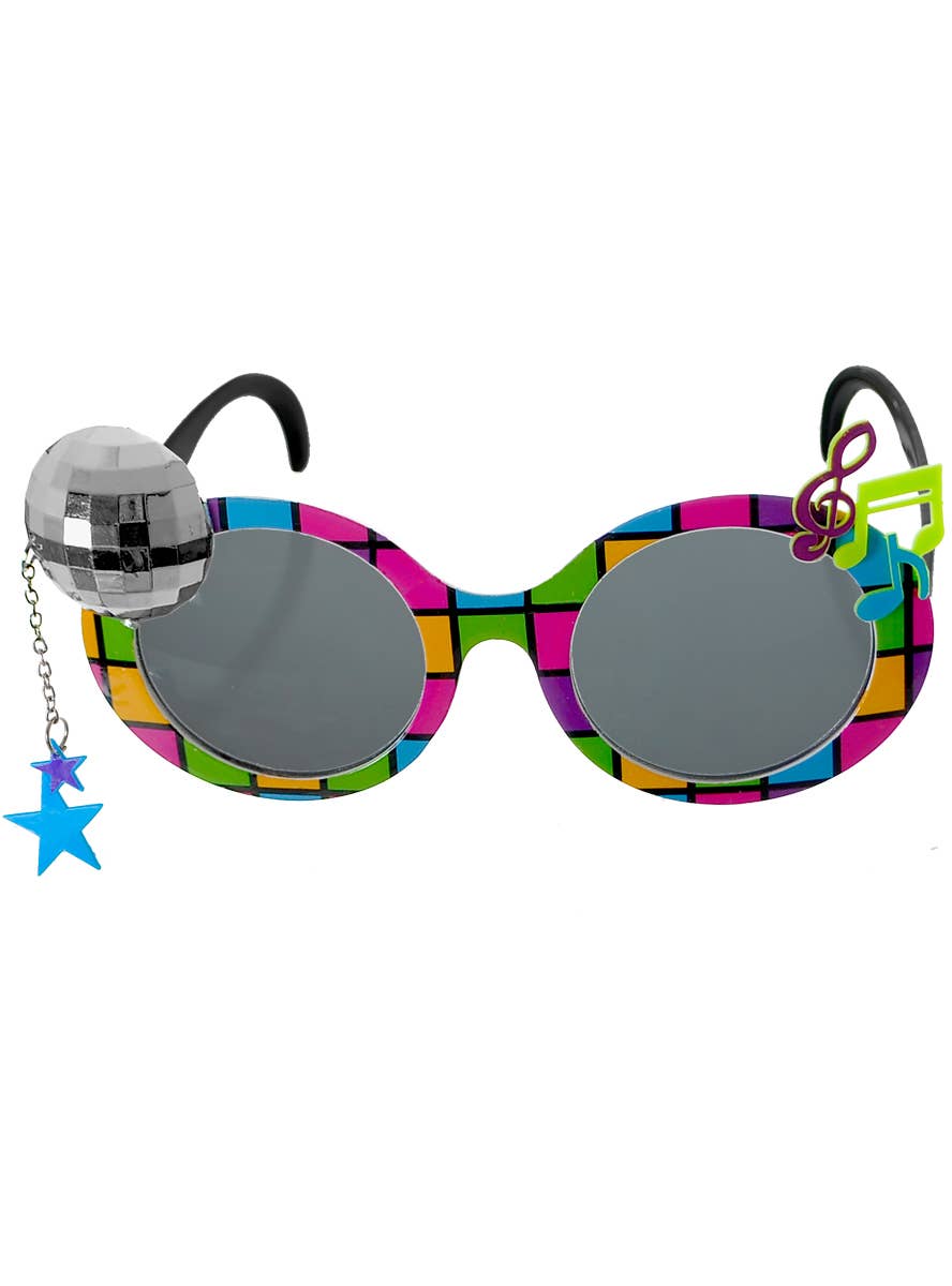 1980s Rainbow Coloured Novelty Disco Ball Costume Glasses - Alternate Image